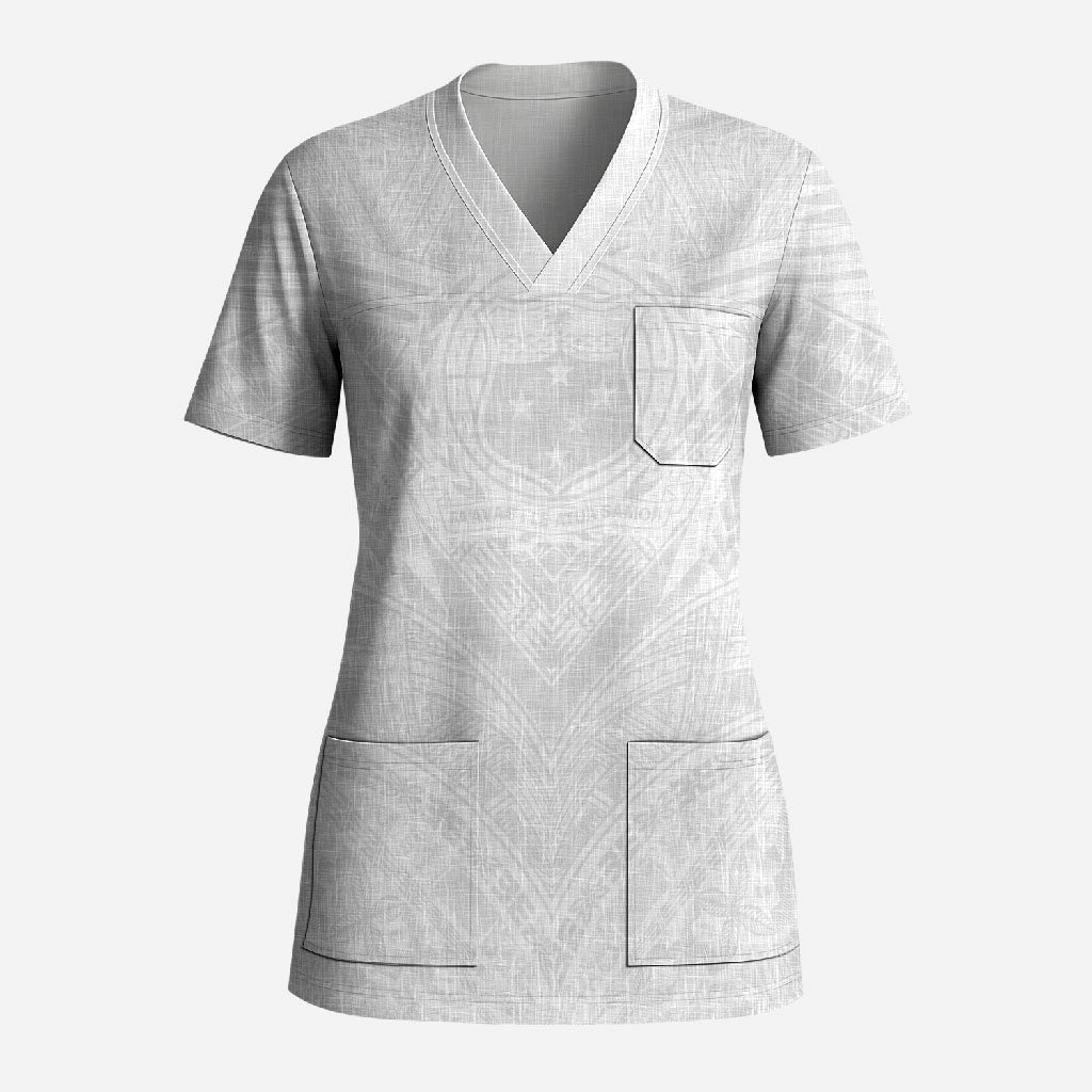 Samoan Lotu a Tamaiti Scrub Top Coat of Arms and Polynesian Pattern