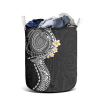 Hawaiian Tribal Tattoo and Plumeria Laundry Basket Polynesian Pattern Black Color