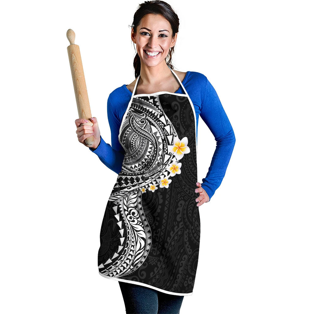 Hawaiian Tribal Tattoo and Plumeria Apron Polynesian Pattern Black Color