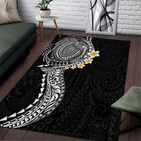 Hawaiian Tribal Tattoo and Plumeria Area Rug Polynesian Pattern Black Color