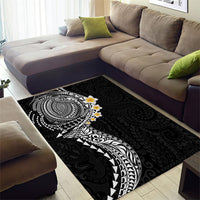 Hawaiian Tribal Tattoo and Plumeria Area Rug Polynesian Pattern Black Color