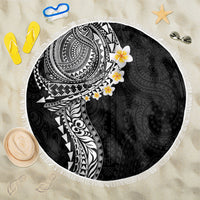 Hawaiian Tribal Tattoo and Plumeria Beach Blanket Polynesian Pattern Black Color