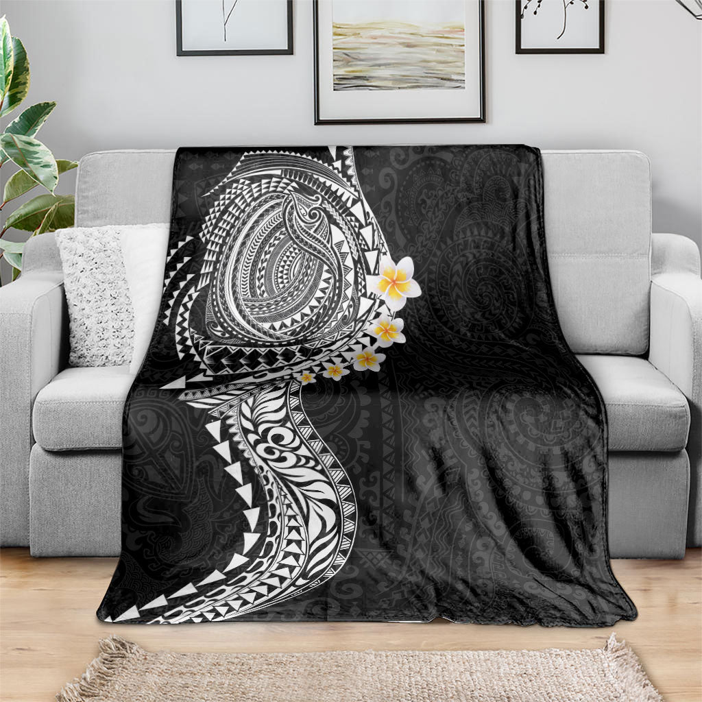 Hawaiian Tribal Tattoo and Plumeria Blanket Polynesian Pattern Black Color