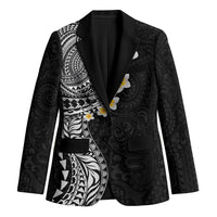Hawaiian Tribal Tattoo and Plumeria Blazer Polynesian Pattern Black Color
