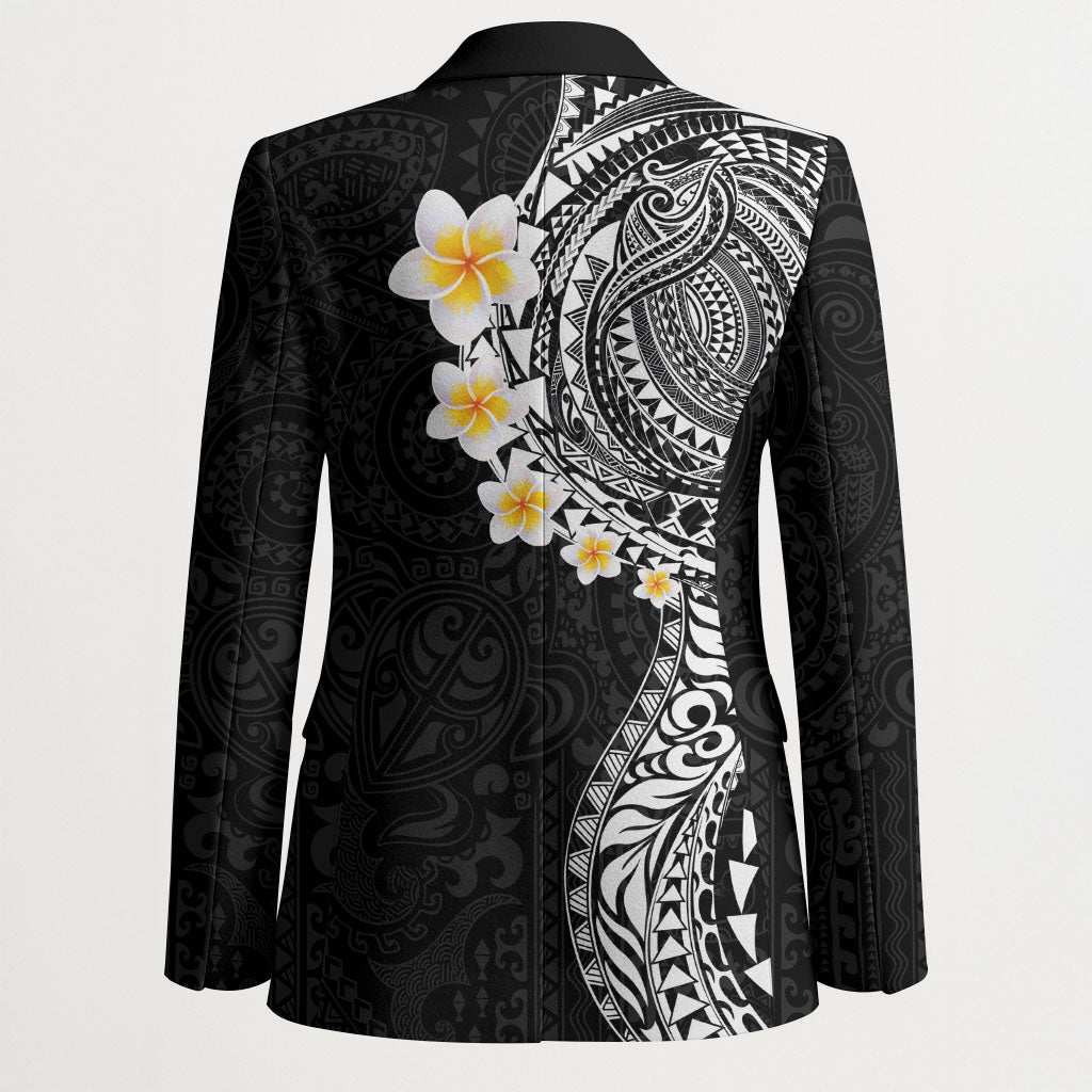Hawaiian Tribal Tattoo and Plumeria Blazer Polynesian Pattern Black Color