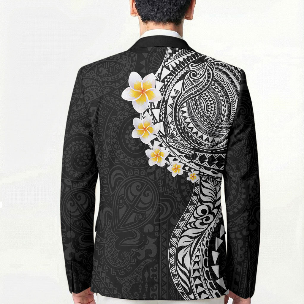 Hawaiian Tribal Tattoo and Plumeria Blazer Polynesian Pattern Black Color