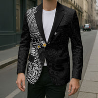 Hawaiian Tribal Tattoo and Plumeria Blazer Polynesian Pattern Black Color