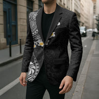 Hawaiian Tribal Tattoo and Plumeria Blazer Polynesian Pattern Black Color