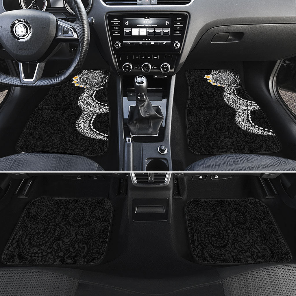 Hawaiian Tribal Tattoo and Plumeria Car Mats Polynesian Pattern Black Color