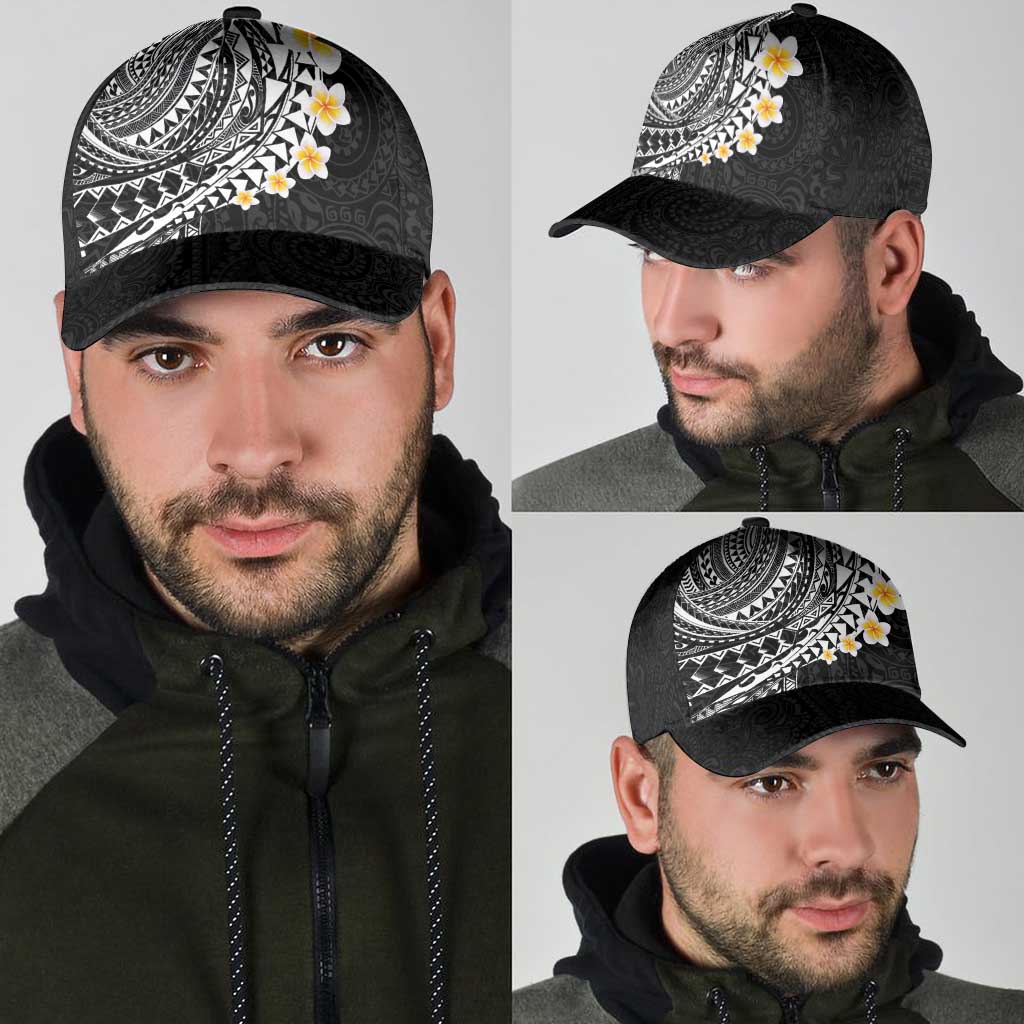 Hawaiian Tribal Tattoo and Plumeria Classic Cap Polynesian Pattern Black Color
