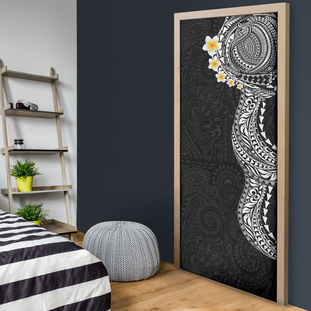 Hawaiian Tribal Tattoo and Plumeria Door Cover Polynesian Pattern Black Color LT03 - Polynesian Pride