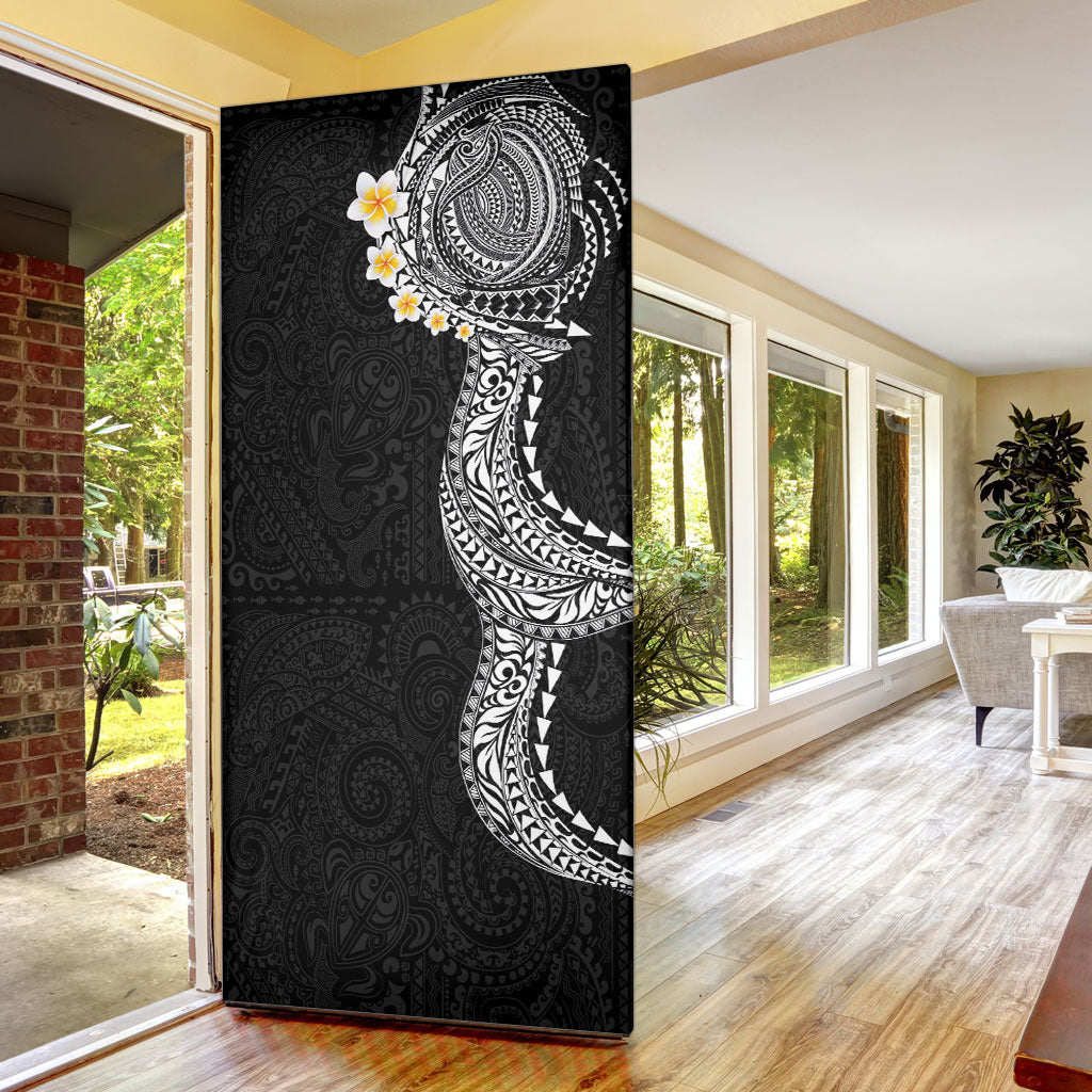Hawaiian Tribal Tattoo and Plumeria Door Cover Polynesian Pattern Black Color LT03 - Polynesian Pride