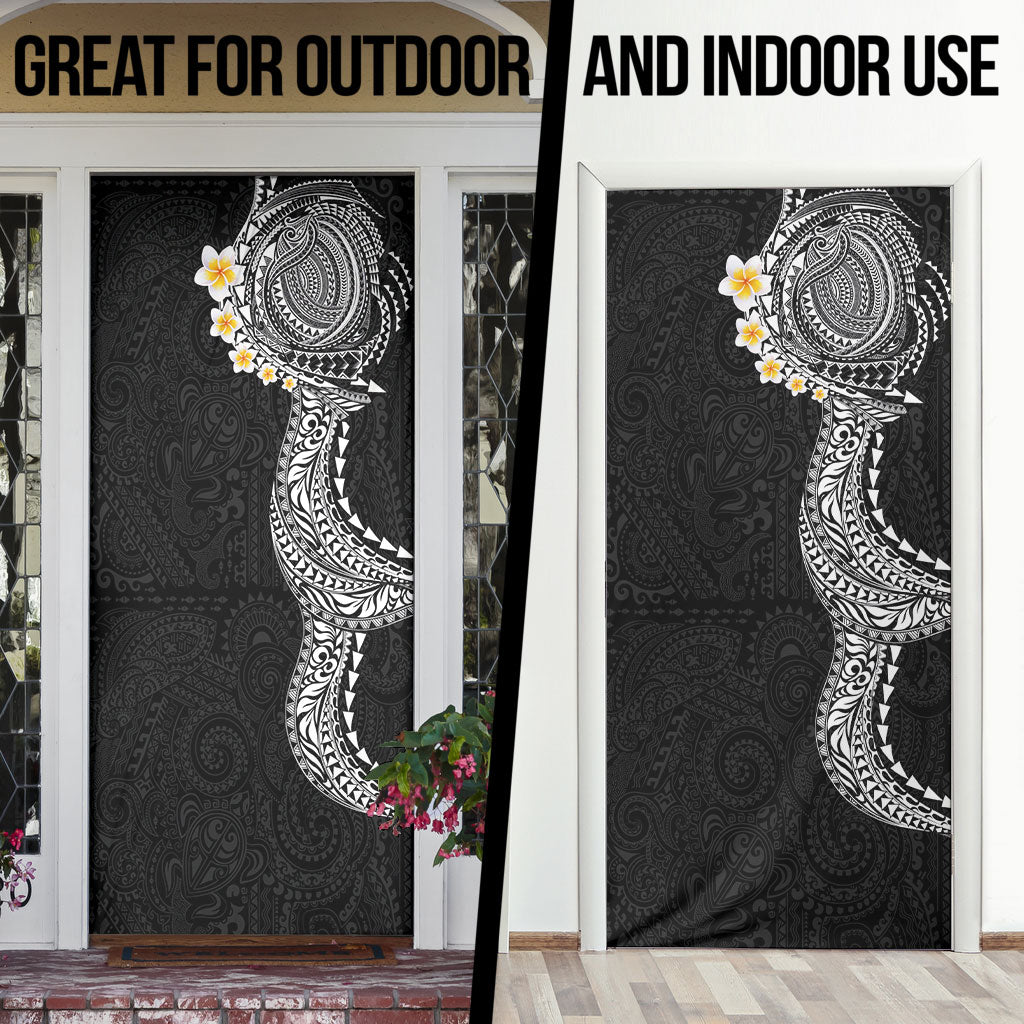 Hawaiian Tribal Tattoo and Plumeria Door Cover Polynesian Pattern Black Color LT03 - Polynesian Pride