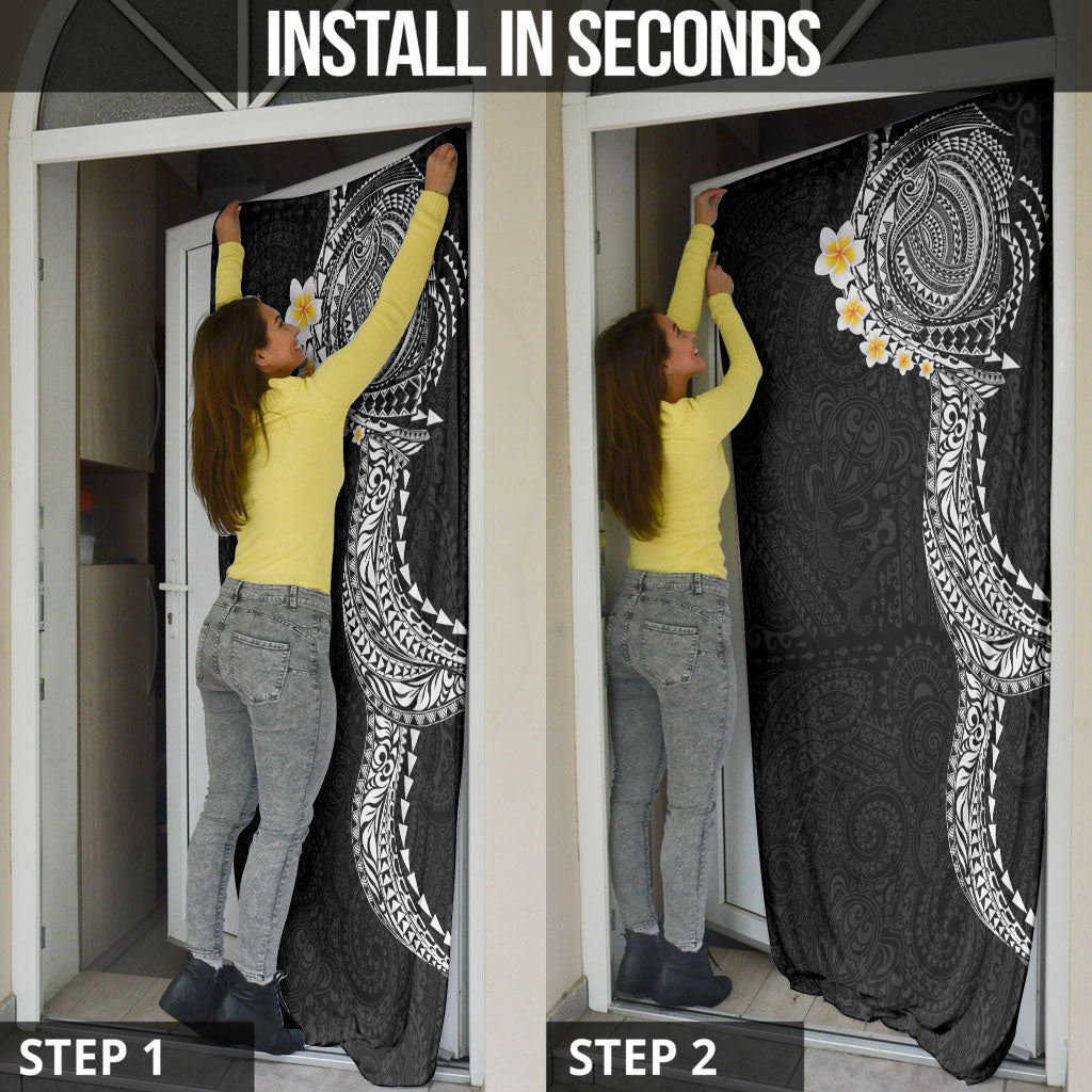 Hawaiian Tribal Tattoo and Plumeria Door Cover Polynesian Pattern Black Color LT03 - Polynesian Pride
