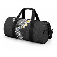 Hawaiian Tribal Tattoo and Plumeria Duffle Bag Polynesian Pattern Black Color