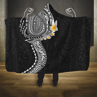 Hawaiian Tribal Tattoo and Plumeria Hooded Blanket Polynesian Pattern Black Color LT03 - Polynesian Pride