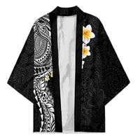Hawaiian Tribal Tattoo and Plumeria Kimono Polynesian Pattern Black Color