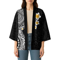 Hawaiian Tribal Tattoo and Plumeria Kimono Polynesian Pattern Black Color