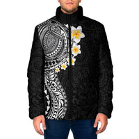 Hawaiian Tribal Tattoo and Plumeria Padded Jacket Polynesian Pattern Black Color