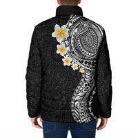 Hawaiian Tribal Tattoo and Plumeria Padded Jacket Polynesian Pattern Black Color