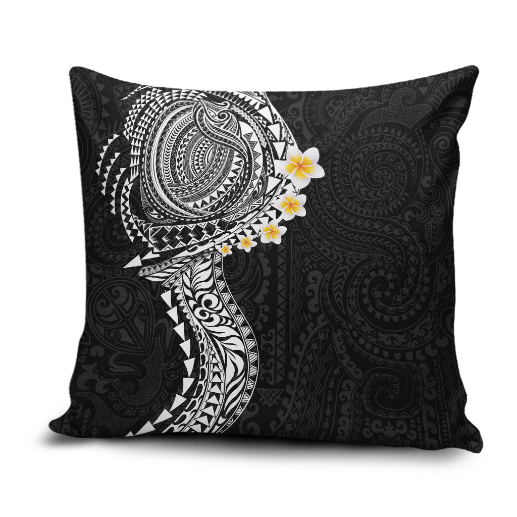 Hawaiian Tribal Tattoo and Plumeria Pillow Cover Polynesian Pattern Black Color LT03 Black - Polynesian Pride