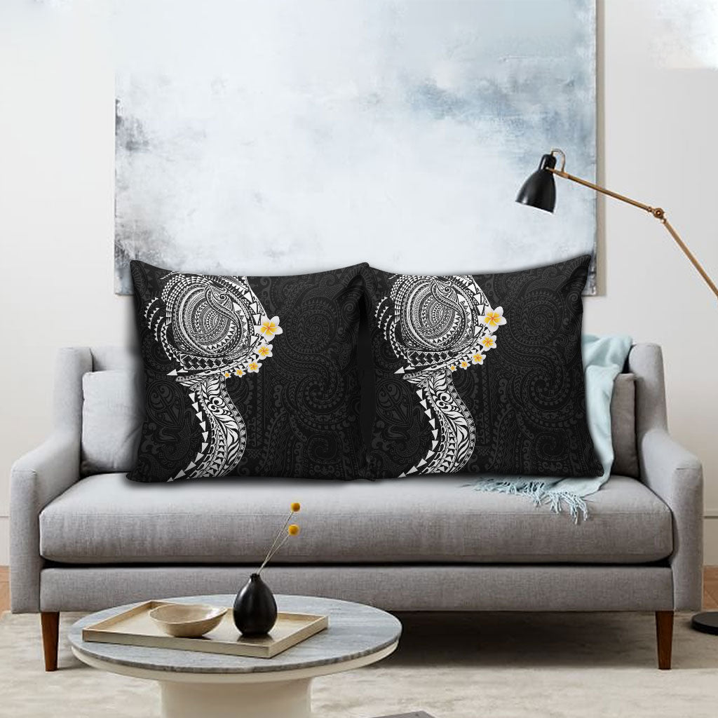 Hawaiian Tribal Tattoo and Plumeria Pillow Cover Polynesian Pattern Black Color LT03 - Polynesian Pride