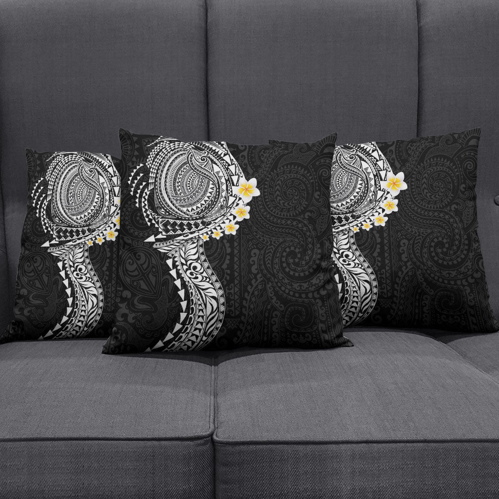 Hawaiian Tribal Tattoo and Plumeria Pillow Cover Polynesian Pattern Black Color LT03 - Polynesian Pride
