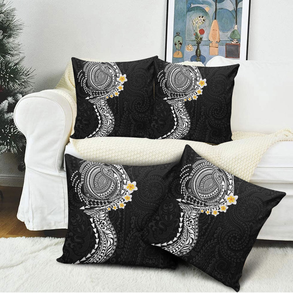 Hawaiian Tribal Tattoo and Plumeria Pillow Cover Polynesian Pattern Black Color LT03 - Polynesian Pride