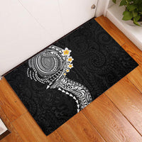 Hawaiian Tribal Tattoo and Plumeria Rubber Doormat Polynesian Pattern Black Color
