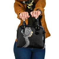 Hawaiian Tribal Tattoo and Plumeria Shoulder Handbag Polynesian Pattern Black Color