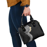 Hawaiian Tribal Tattoo and Plumeria Shoulder Handbag Polynesian Pattern Black Color