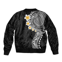 Hawaiian Tribal Tattoo and Plumeria Sleeve Zip Bomber Jacket Polynesian Pattern Black Color LT03 - Polynesian Pride