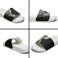 Hawaiian Tribal Tattoo and Plumeria Slide Sandals Polynesian Pattern Black Color