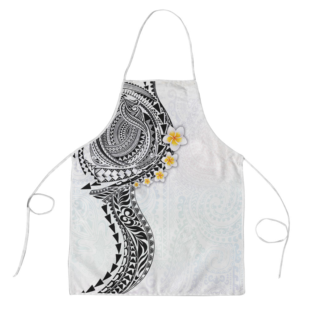 Hawaiian Tribal Tattoo and Plumeria Apron Polynesian Pattern White Color