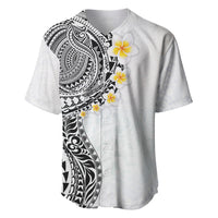 Hawaiian Tribal Tattoo and Plumeria Baseball Jersey Polynesian Pattern White Color