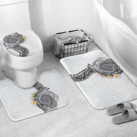 Hawaiian Tribal Tattoo and Plumeria Bathroom Set Polynesian Pattern White Color