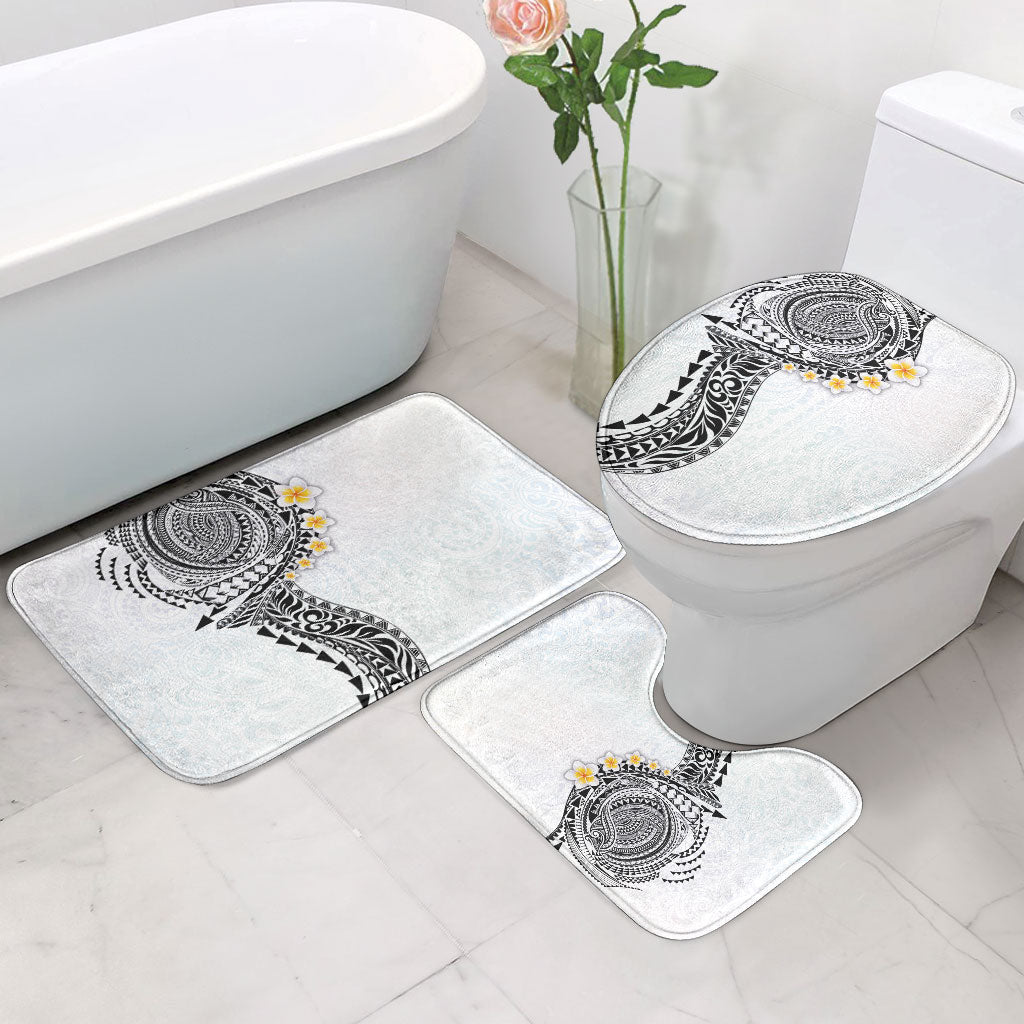 Hawaiian Tribal Tattoo and Plumeria Bathroom Set Polynesian Pattern White Color