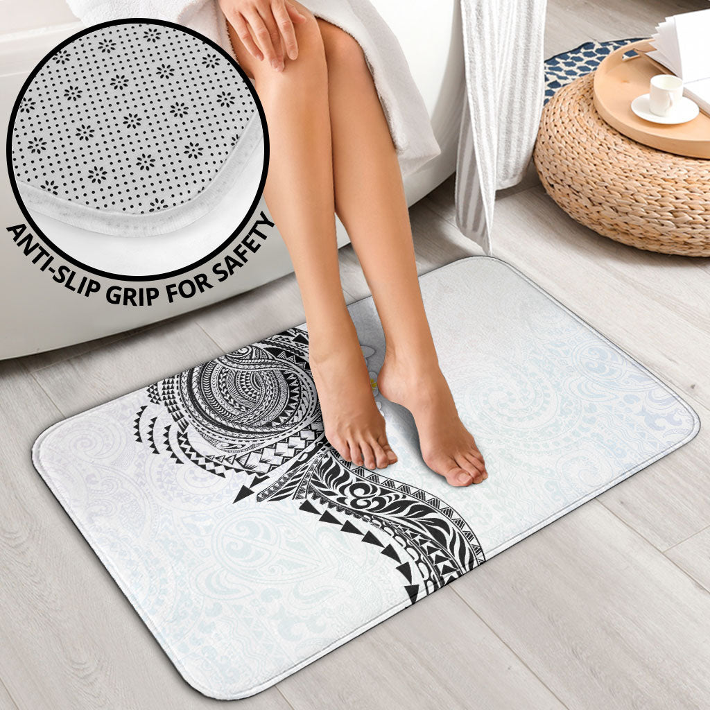 Hawaiian Tribal Tattoo and Plumeria Bathroom Set Polynesian Pattern White Color