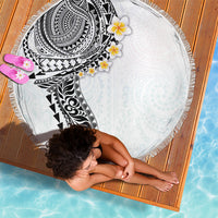 Hawaiian Tribal Tattoo and Plumeria Beach Blanket Polynesian Pattern White Color