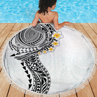 Hawaiian Tribal Tattoo and Plumeria Beach Blanket Polynesian Pattern White Color