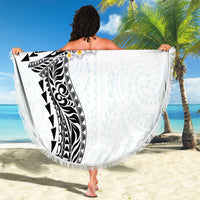 Hawaiian Tribal Tattoo and Plumeria Beach Blanket Polynesian Pattern White Color