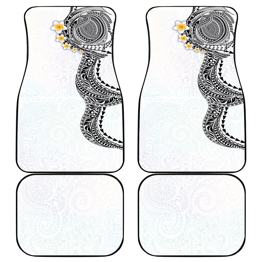 Hawaiian Tribal Tattoo and Plumeria Car Mats Polynesian Pattern White Color