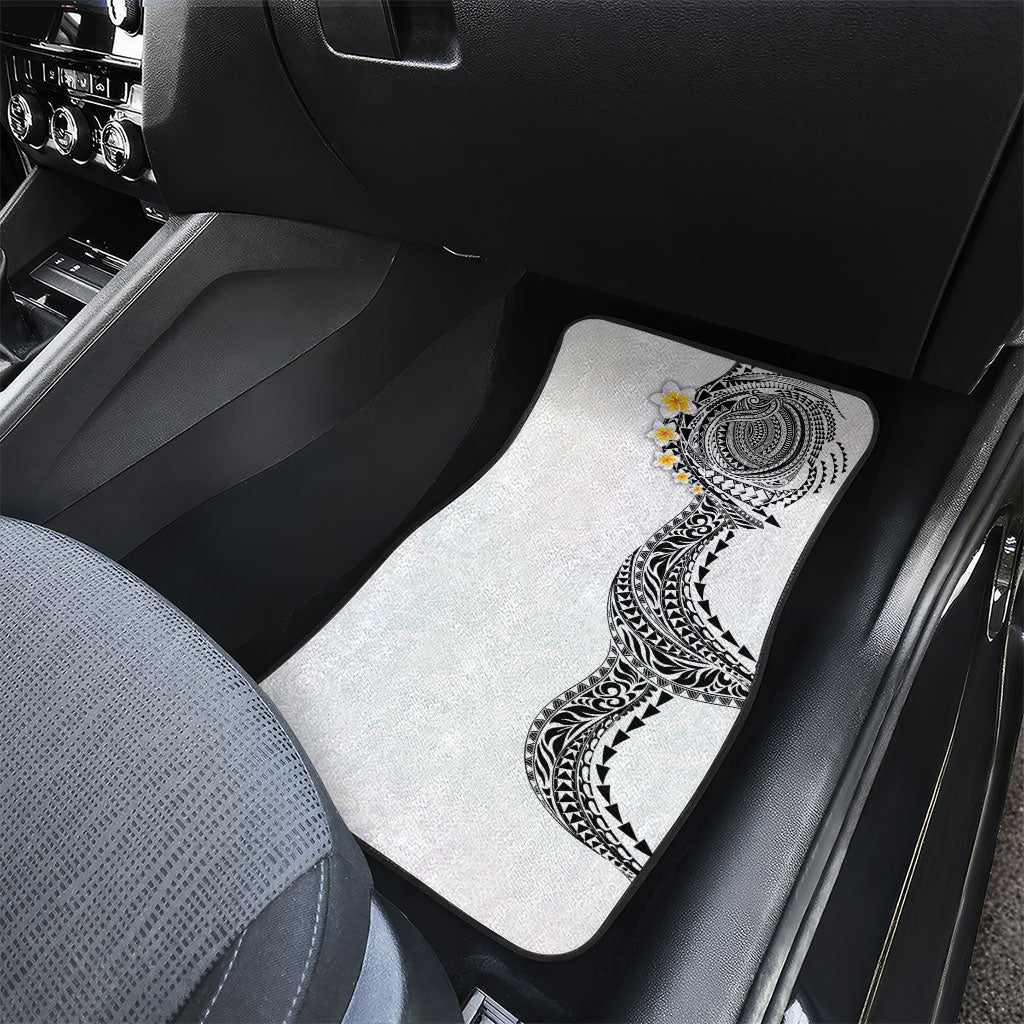 Hawaiian Tribal Tattoo and Plumeria Car Mats Polynesian Pattern White Color