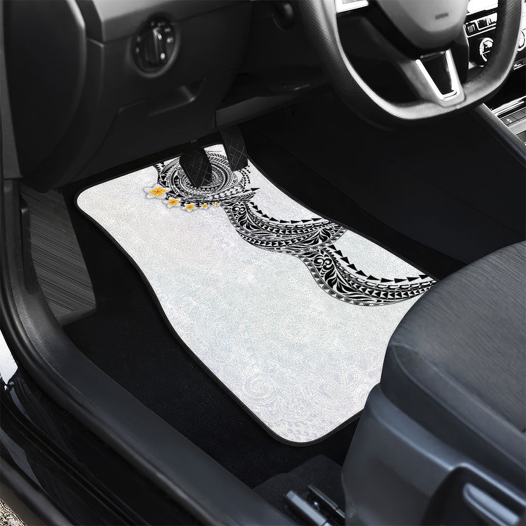 Hawaiian Tribal Tattoo and Plumeria Car Mats Polynesian Pattern White Color