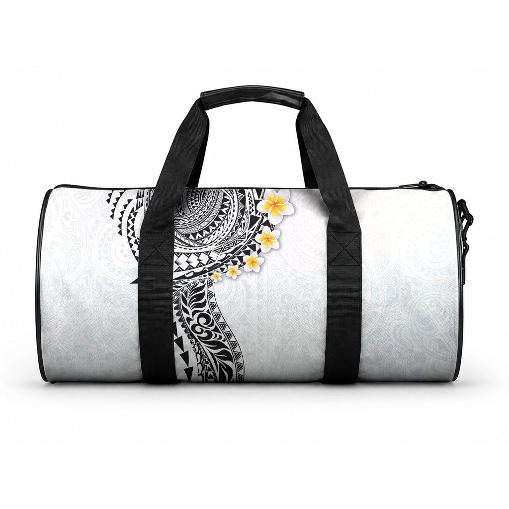 Hawaiian Tribal Tattoo and Plumeria Duffle Bag Polynesian Pattern White Color