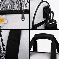 Hawaiian Tribal Tattoo and Plumeria Duffle Bag Polynesian Pattern White Color