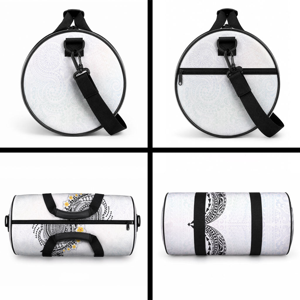 Hawaiian Tribal Tattoo and Plumeria Duffle Bag Polynesian Pattern White Color