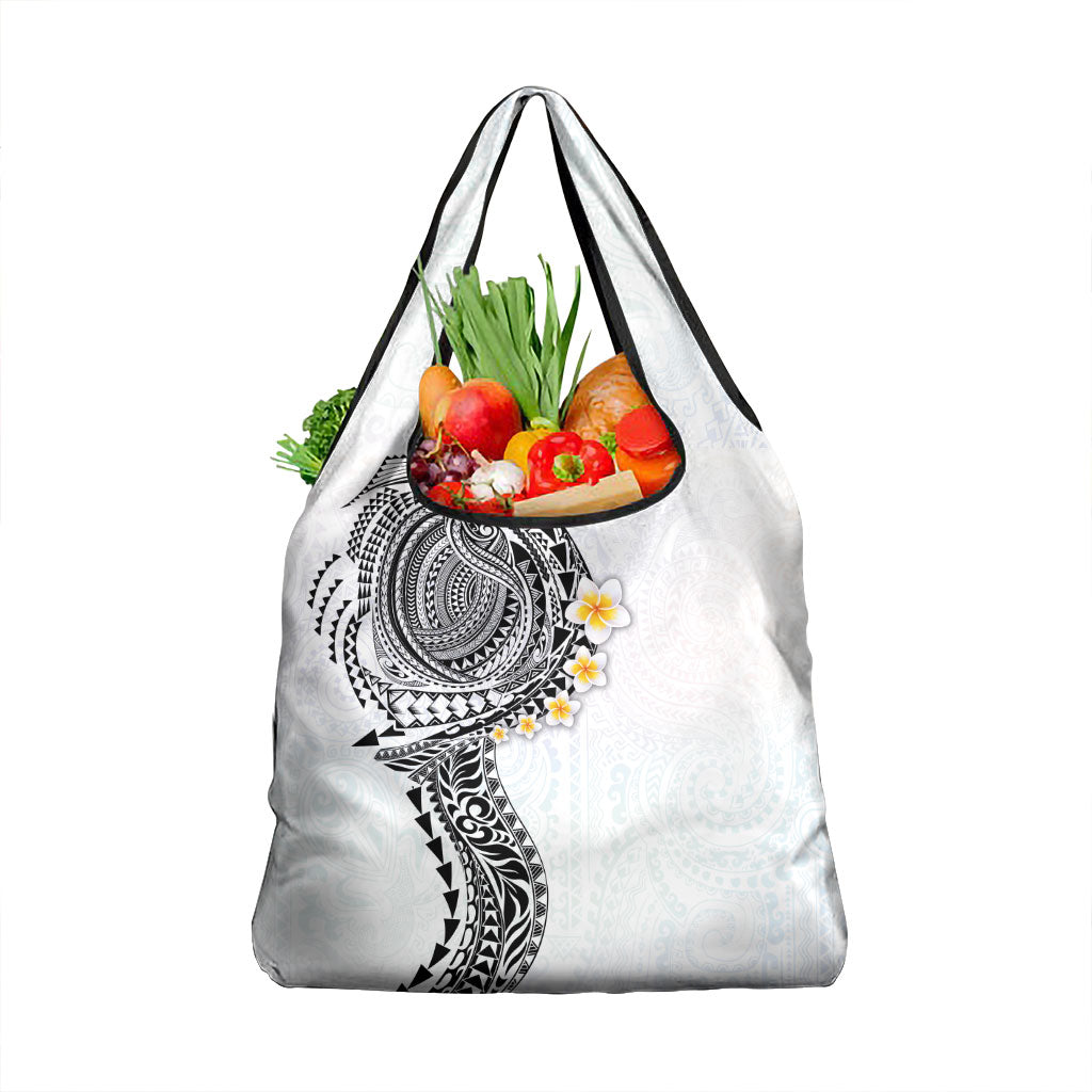 Hawaiian Tribal Tattoo and Plumeria Grocery Bag Polynesian Pattern White Color LT03 1-pack One Size White - Polynesian Pride