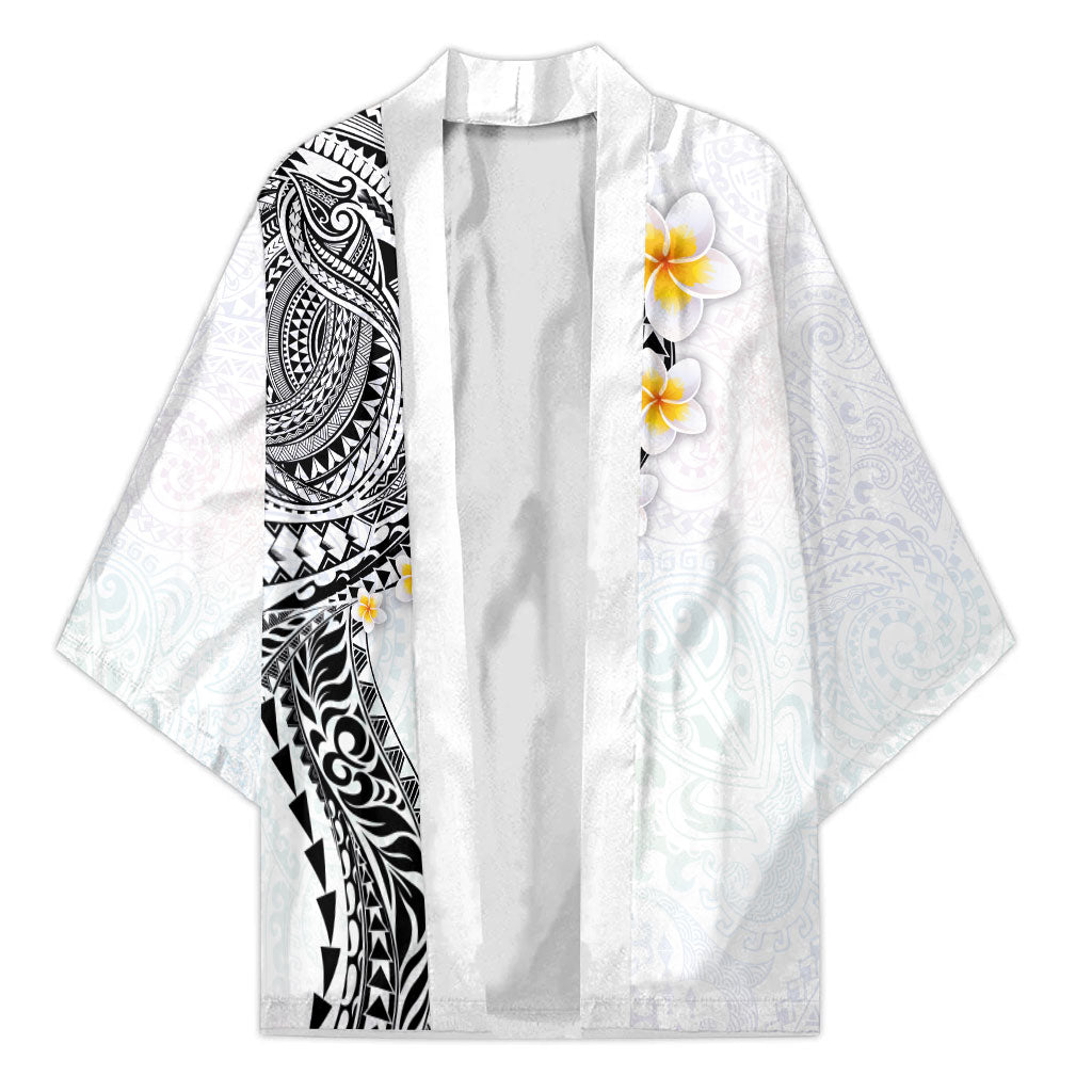 Hawaiian Tribal Tattoo and Plumeria Kimono Polynesian Pattern White Color LT03 Unisex White - Polynesian Pride