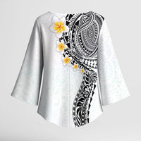 Hawaiian Tribal Tattoo and Plumeria Kimono Sleeve Blouse Polynesian Pattern White Color LT03 - Polynesian Pride